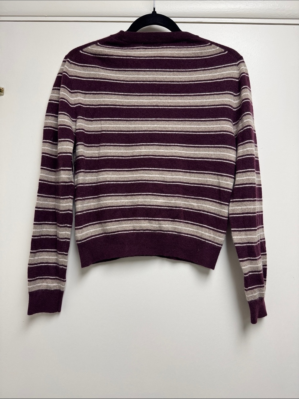 Aritzia Striped Crewneck Sweater in Plum and Cream - Picture 7 of 7